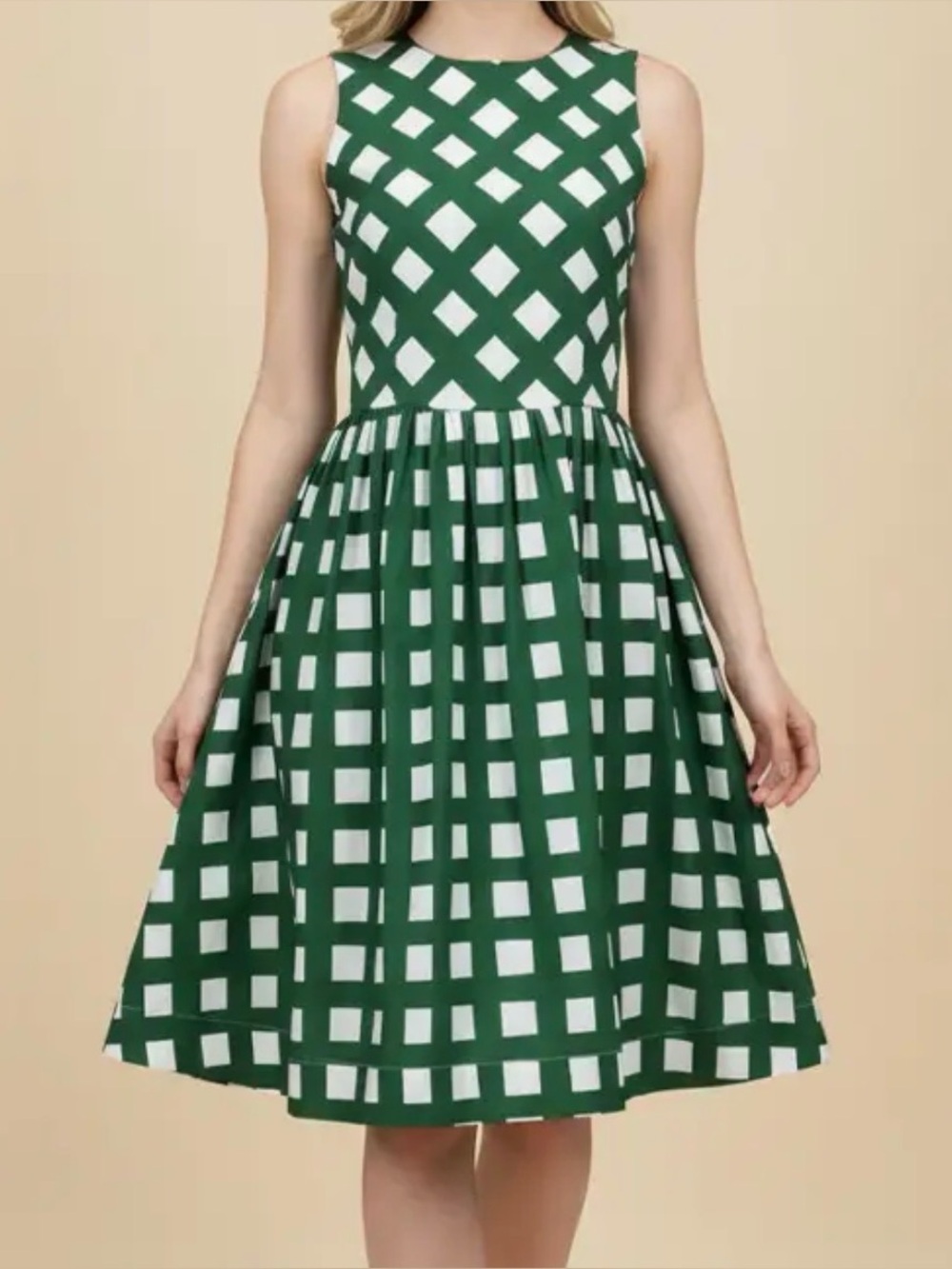 LOVE LOVE LOVE!! π€ππ€π NWT Green Gingham Lattice Fit & Flare Dresses Sz S M L - Picture 2 of 8